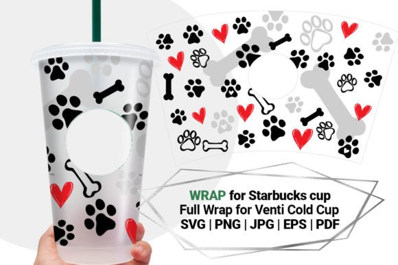 Dog Paws Wrap for Starbucks 24 Oz Cups