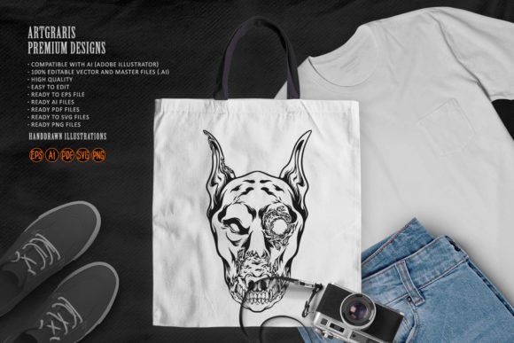Mutant Dog Head Monster Zombie Monochrom