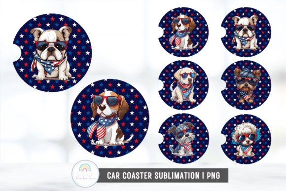 Patriotic Dog Car Coaster Sublimation