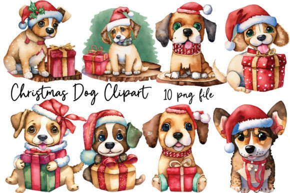 Watercolor Christmas Dog Clipart Bundle